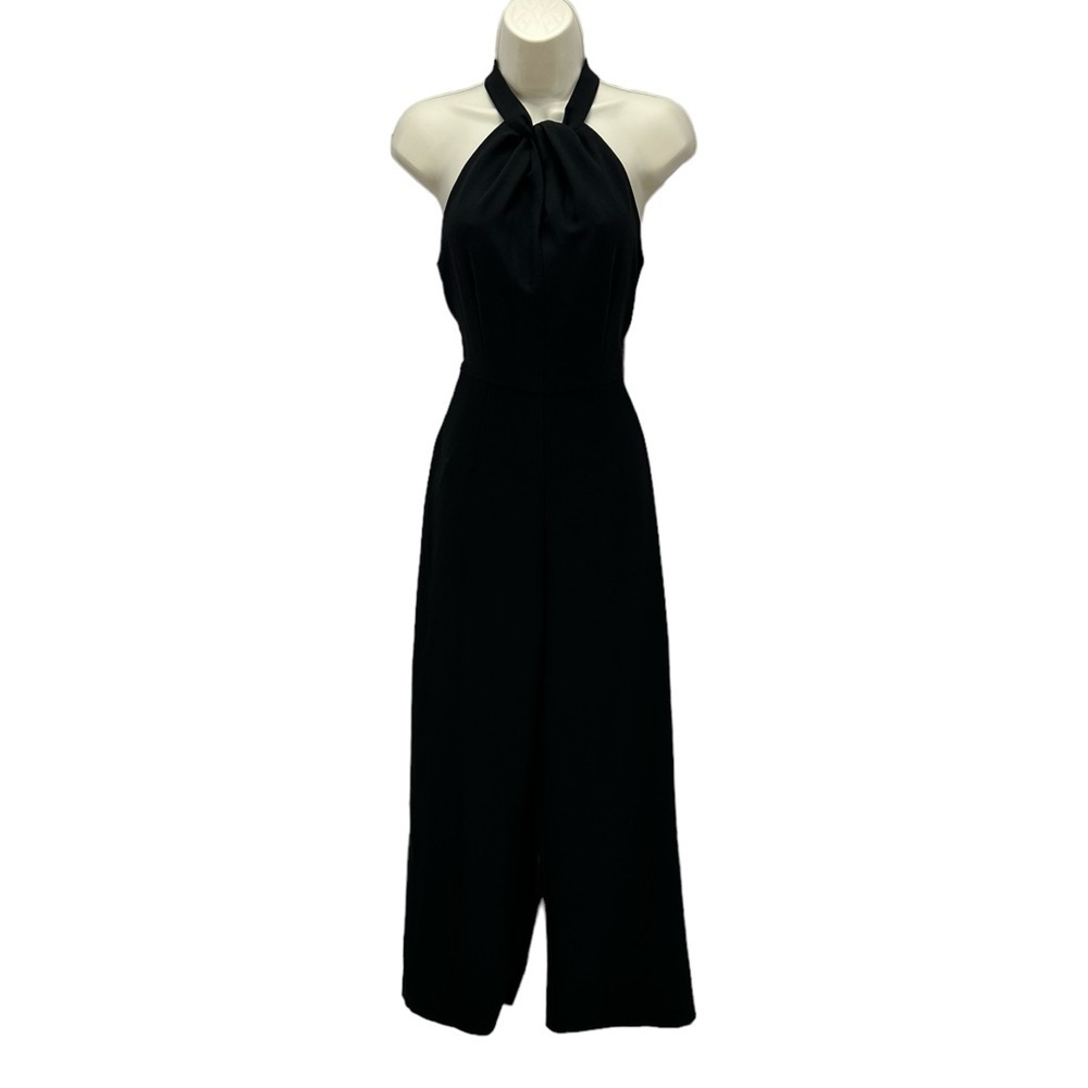 Julian Jordan Sleeveless Knot Neck Halter Jumpsuit - Black - size 14